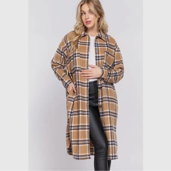 Women's Plaid Long Button Down Shacket - Picture 1 of 4